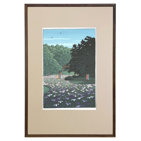 Hasui Kawase, "Meiji-jingu, Iris Garden"