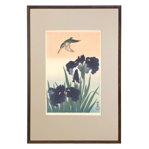 Ohara Koson, "Iris and Kingfisher"