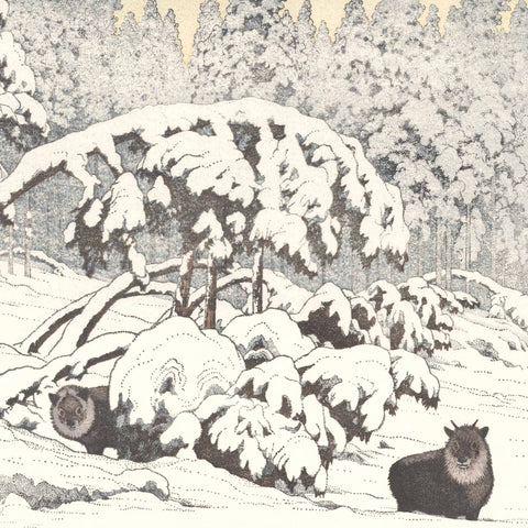Toshi Yoshida, "Japanese Antelopes in Snow"