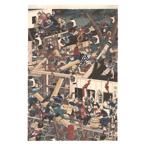 Utagawa Yoshifuji, "Kusunoki Masashige Builds His Castle at Mount Kongo"