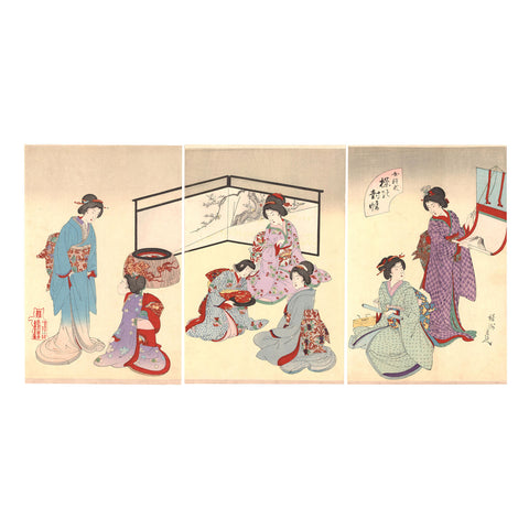Toyohara Chikanobu, "Decorating Hanging Scrolls"