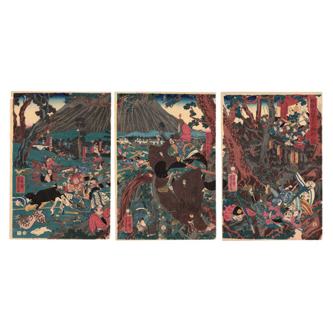 Utagawa Yoshikazu, "Tadatsune and the Wild Boar at the Foot of Mt. Fuji"