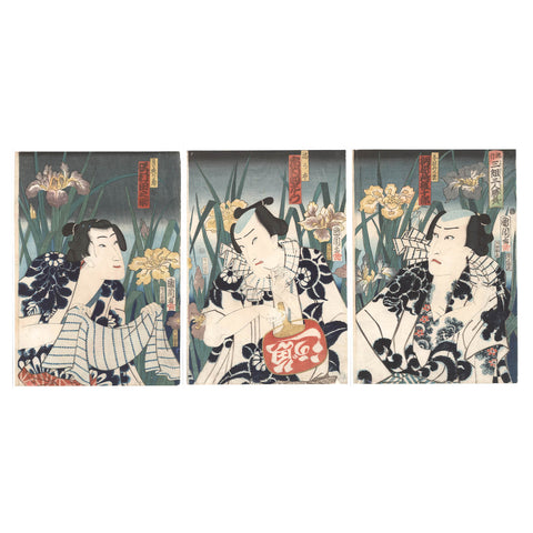 Toyohara Kunichika, "Fashionable Actors in a Field of Irises"