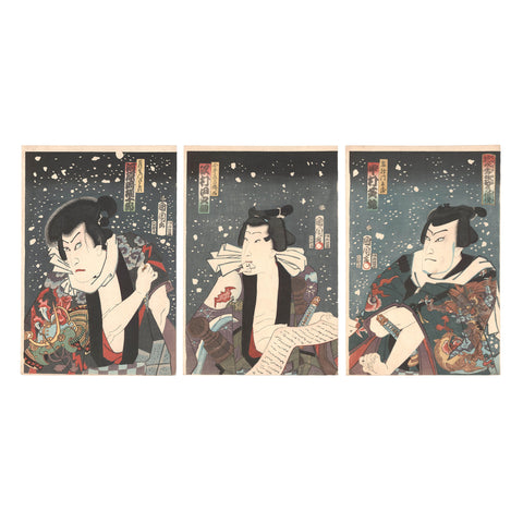 Toyohara Kunichika, "Actors in a Snowstorm of Blossoms"