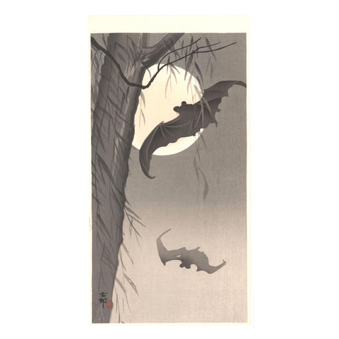Ohara Koson, "Full Moon and Bats"