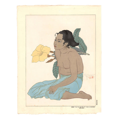 Paul Jacoulet, "Young Girl of Saipan and Hibiscus Flowers, Marianas"