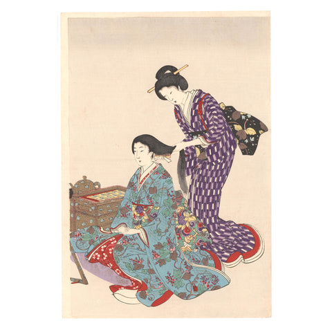 Toyohara Chikanobu, "Okushiage (Dressing Hair)"