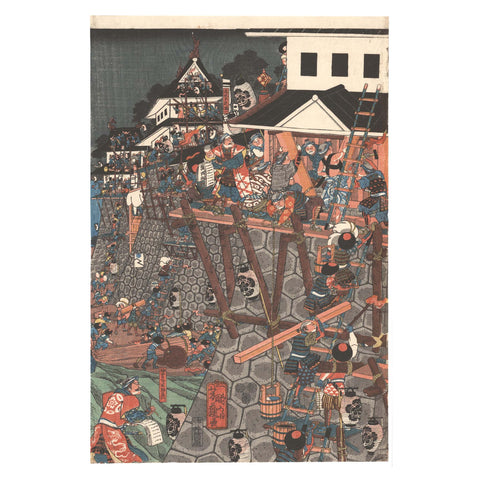 Utagawa Yoshifuji, "Kusunoki Masashige Builds His Castle at Mount Kongo"