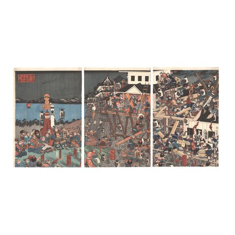 Utagawa Yoshifuji, "Kusunoki Masashige Builds His Castle at Mount Kongo"