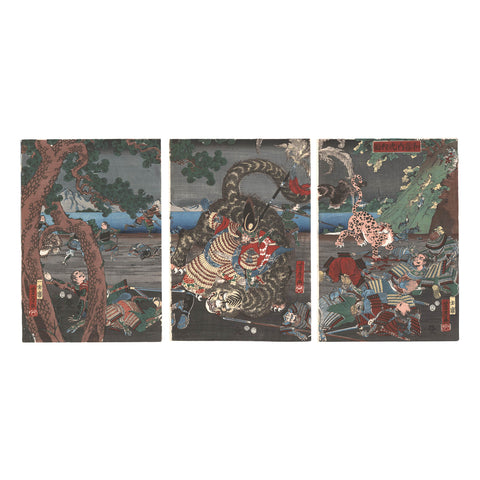 Utagawa Yoshifusa, "Kato Kiyomasa and the Tigers of Korea"