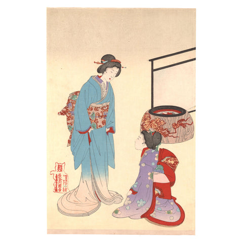 Toyohara Chikanobu, "Decorating Hanging Scrolls"