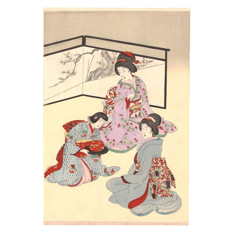 Toyohara Chikanobu, "Decorating Hanging Scrolls"