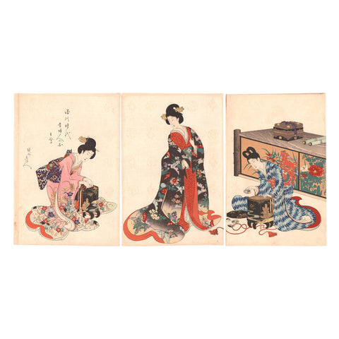 Toyohara Chikanobu, "Tokugawa Ladies, Kimono Fitting"