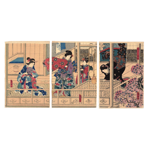 Utagawa Toyokuni III, "Preparing A Bath"