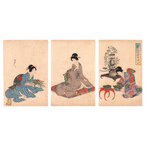 Toyohara Chikanobu, "Ikebana, Flower Arranging"