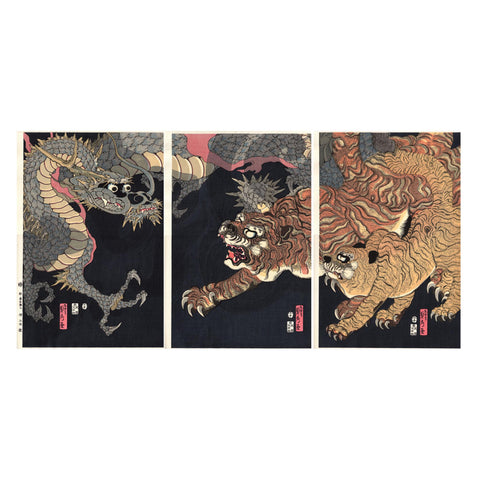 Utagawa Sadahide, "Dragon and Tigers" (Recut)